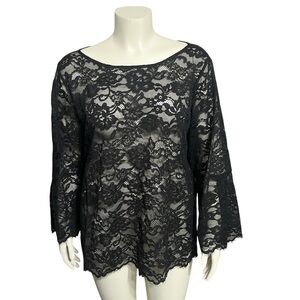 Anue Ligne Black Lace Flare Sleeve Top Sz-XL